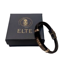 Men's Bracelet with Black-Colored Steel Plate