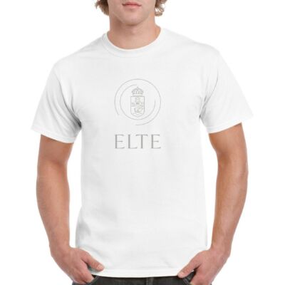 Címeres fehér férfi póló szürke ELTE logóval - S