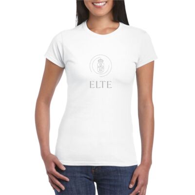 Címeres fehér női póló szürke ELTE logóval - S